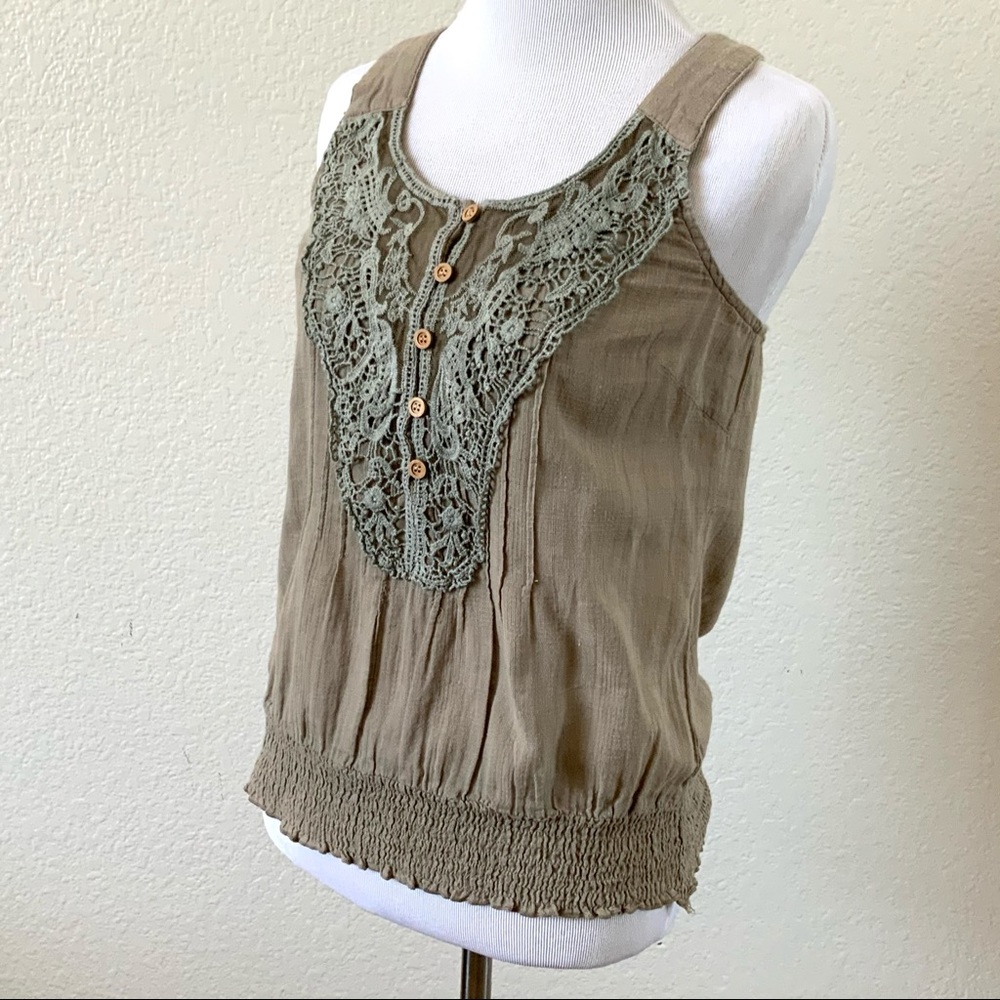 Mine Boho Lace Front T-Back Tank, Sz M